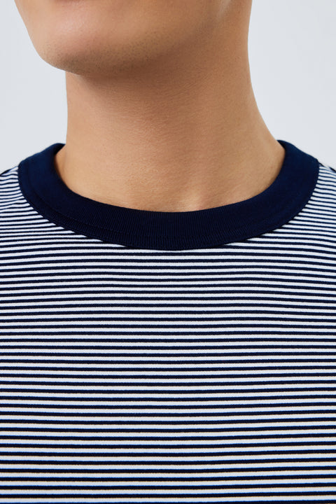 Waterless Dye Relaxed-Fit T-Shirt | Dark Blue Stripes BLWH01