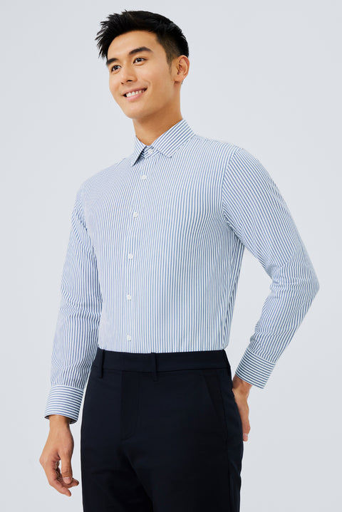 Waterless Dye Dress Shirt | Dark Blue Stripes 22565N