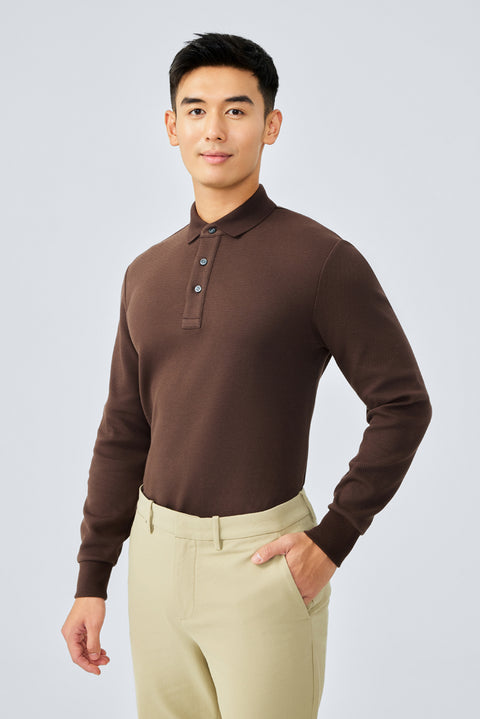 HeatGuard 提花長袖Polo | 棕色 BRE054