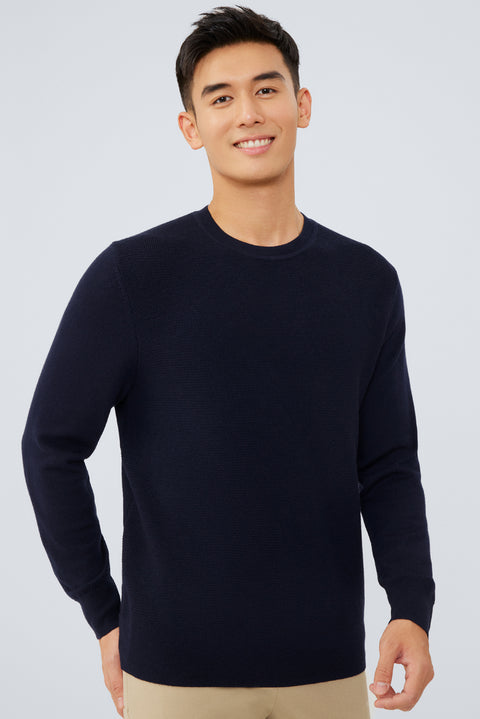 Merino Wool Crew Neck Sweater | Navy NNY030