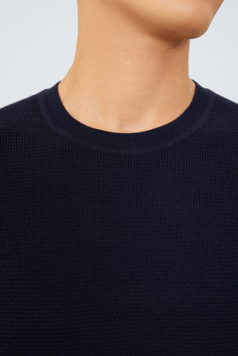 Merino Wool Crew Neck Sweater | Navy NNY030