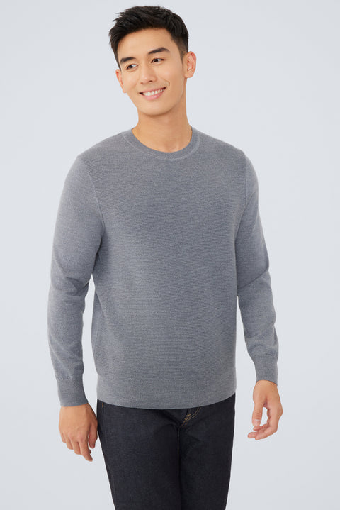 Merino Wool Crew Neck Sweater | Grey HRGY86