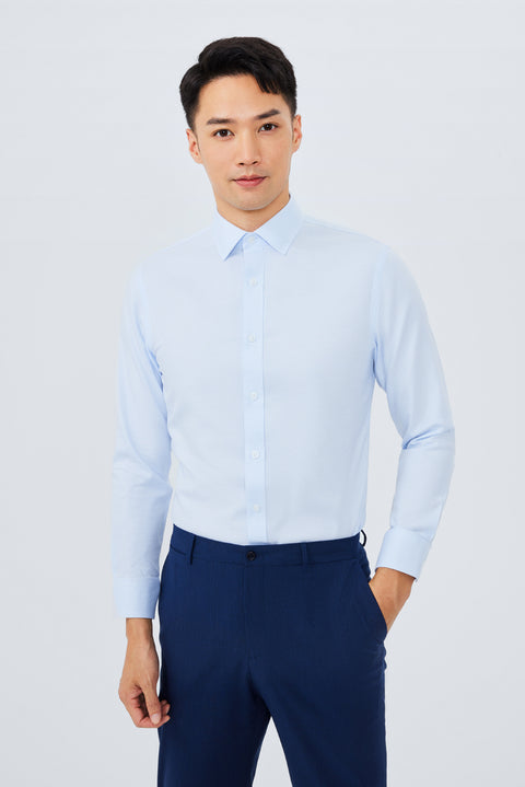 Wrinkle-Free Twill Dress Shirt | Light Blue Check 10518N