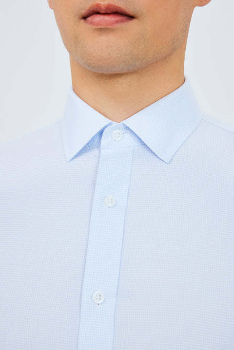 Wrinkle-Free Twill Dress Shirt | Light Blue Check 10518N