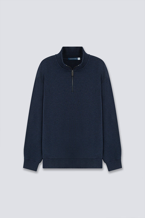 Merino-Blend Half Zip French Rib Sweater | 深藍 EB1244
