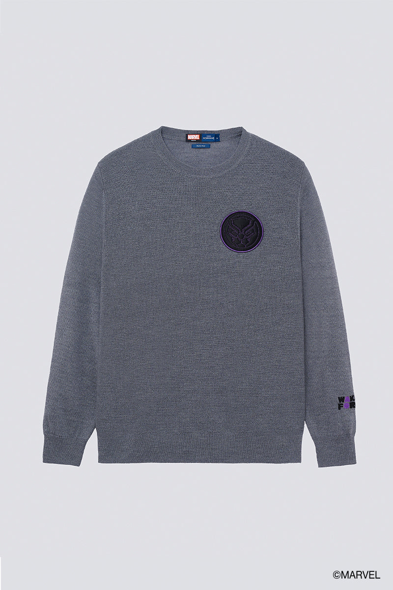 Black Panther Merino Wool Crew Neck Sweater | Grey HRGY86