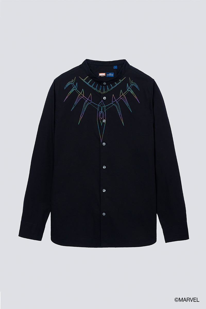 Black Panther Mandarin Collar Casual Shirt | Black BKFD01