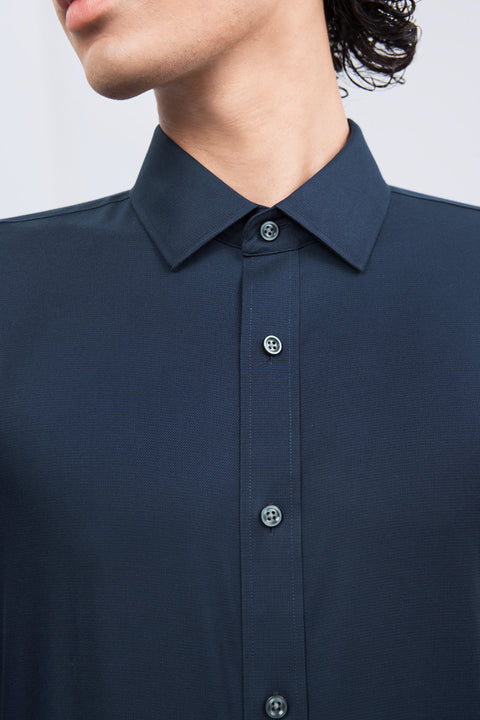 Wrinkle-Free Dobby Twill Dress Shirt | Navy Semi Plain 27587N