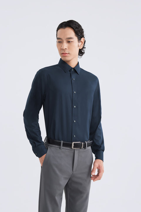 Wrinkle-Free Dobby Twill Dress Shirt | Navy Semi Plain 27587N