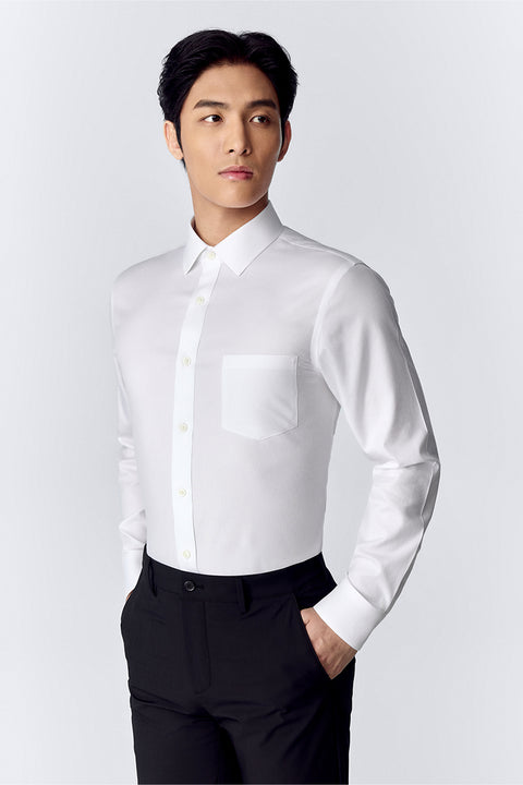 Wrinkle-Free Pinpoint Oxford Pocket Dress Shirt | White WH001Z