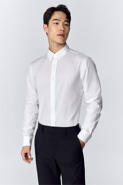 Wrinkle-Free Poplin Button-Down Dress Shirt | White WH001Z
