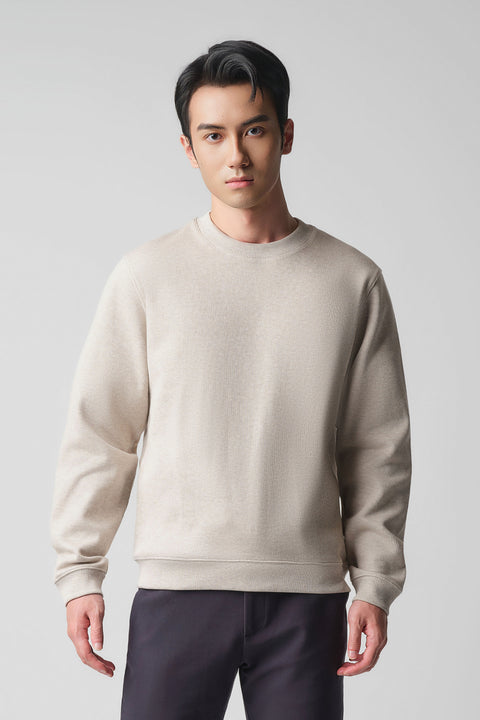 Cotton-Yak Ribbed Jacquard Crew Neck Sweater | Light Khaki E4Y189