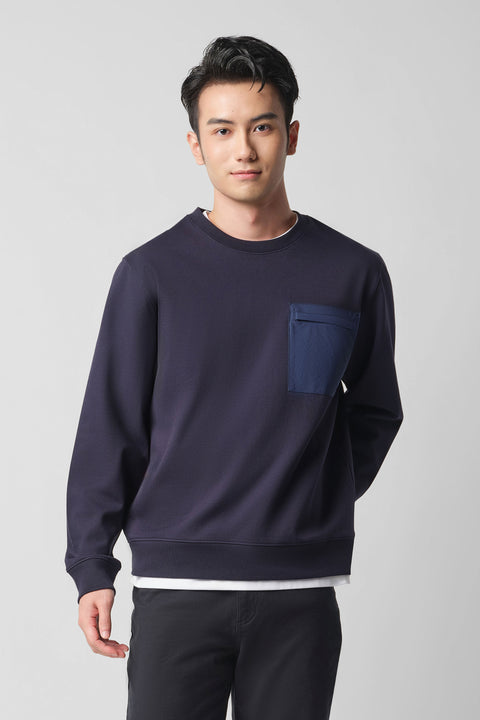 HeatGuard Twill Jacquard Patch Pocket Sweatshirt | Navy NNY096