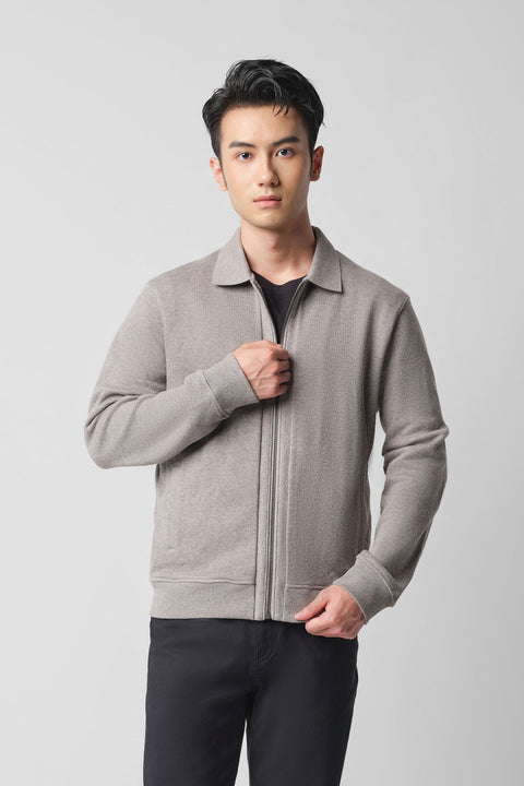 Cotton-Yak Ribbed Jacquard Full-Zip Jacket | Grey VE3874