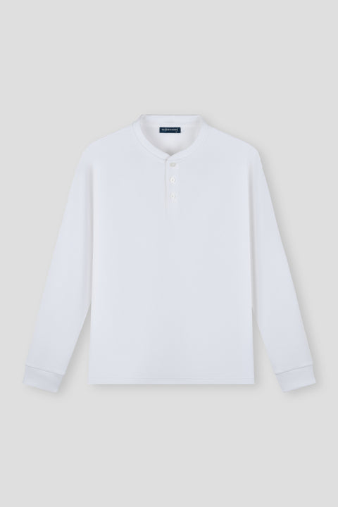 Waffle Henley Long Sleeve T-Shirt | White WH001Z