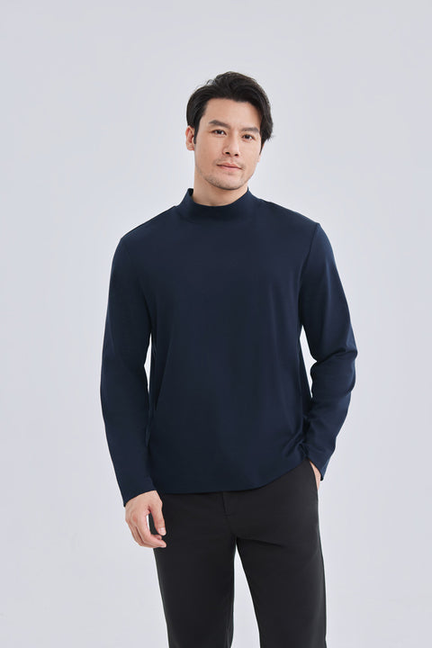 HeatGuard Mock Neck Long Sleeve T-Shirt | 深藍 NNY096