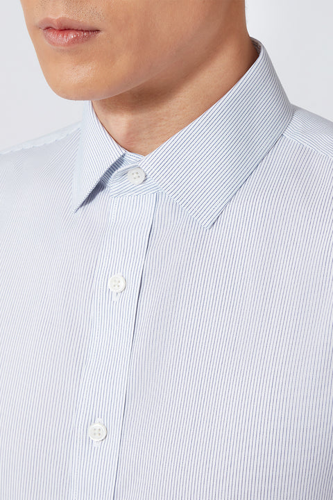 Wrinkle-Free Pinpoint Oxford Short Sleeve Dress Shirt | Navy Stripes 1143NZ