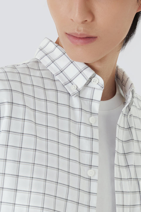 Oxford Button-Down Casual Shirt | Grey Check 9791NZ