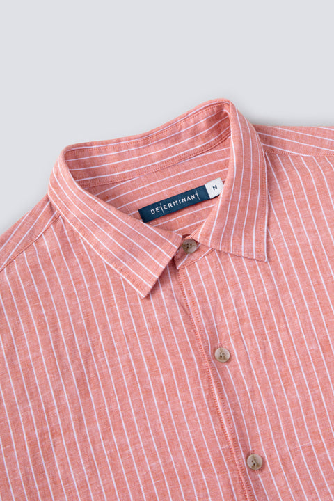 亞麻休閒襯衫  橘褐色條紋