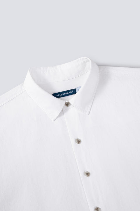 棉麻混紡休閒短袖襯衫 | 白色 WH001Z