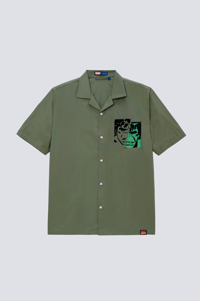 Hulk Revere Collar Short Sleeve Casual Shirt   | Olive GNFD01