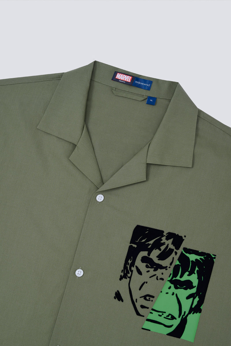 Hulk Revere Collar Short Sleeve Casual Shirt   | Olive GNFD01