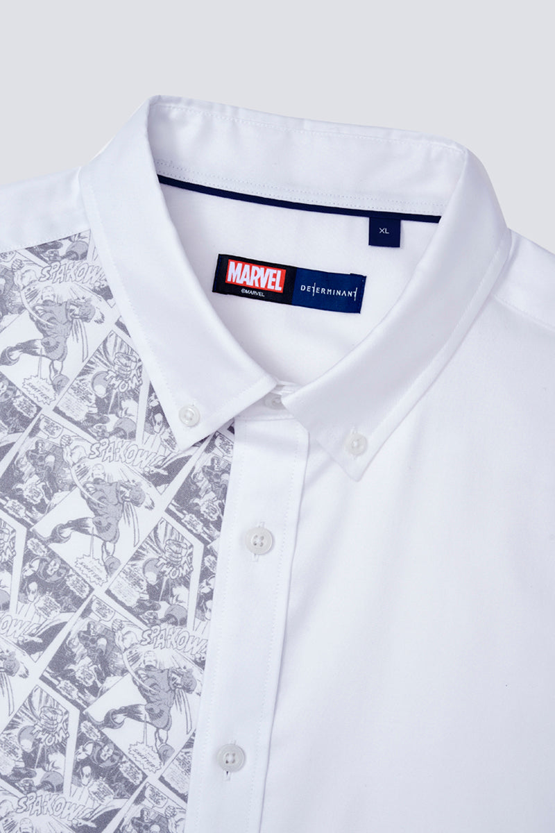 Iron Man Oxford Color Blocked Button-Down Casual Shirt | White WH001Z