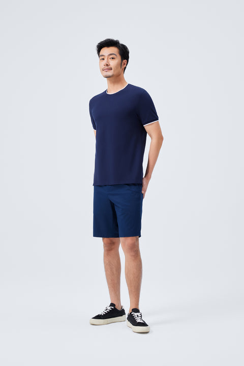 VISDRY™ Contrast Rib Crew Neck T-Shirt | Navy NNY096