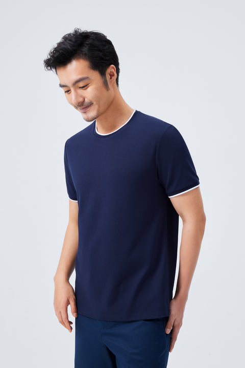 VISDRY™ Contrast Rib Crew Neck T-Shirt | Navy NNY096