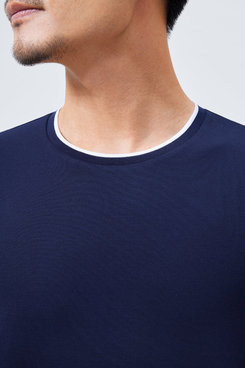 VISDRY™ Contrast Rib Crew Neck T-Shirt | Navy NNY096