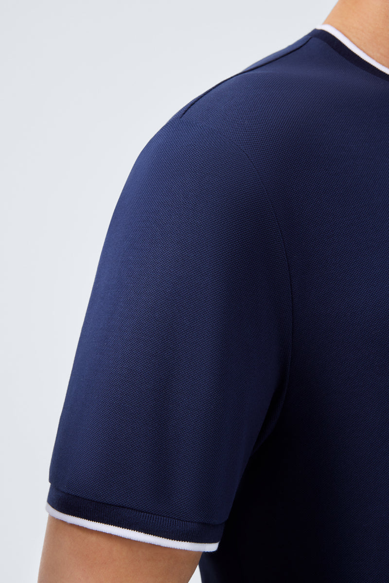 VISDRY™ Contrast Rib Crew Neck T-Shirt | Navy NNY096
