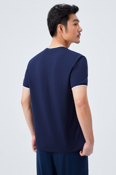 VISDRY™ Contrast Rib Crew Neck T-Shirt | Navy NNY096