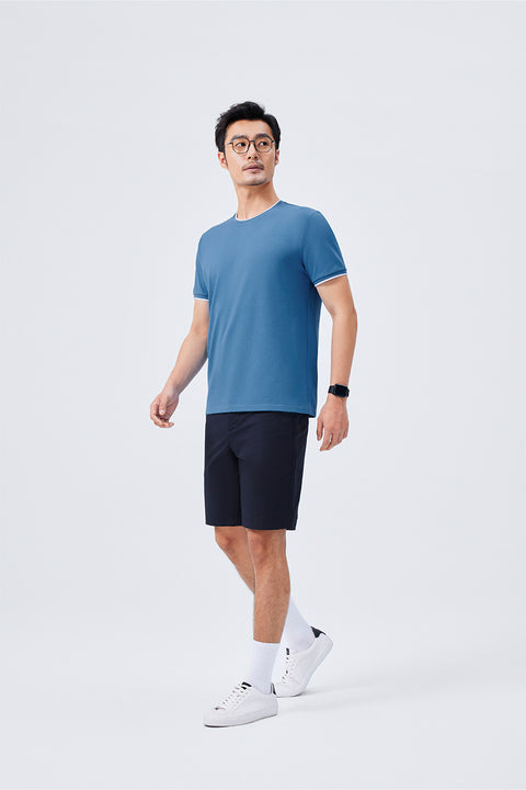 VISDRY™ Contrast Rib Crew Neck T-Shirt | Blue T7468U