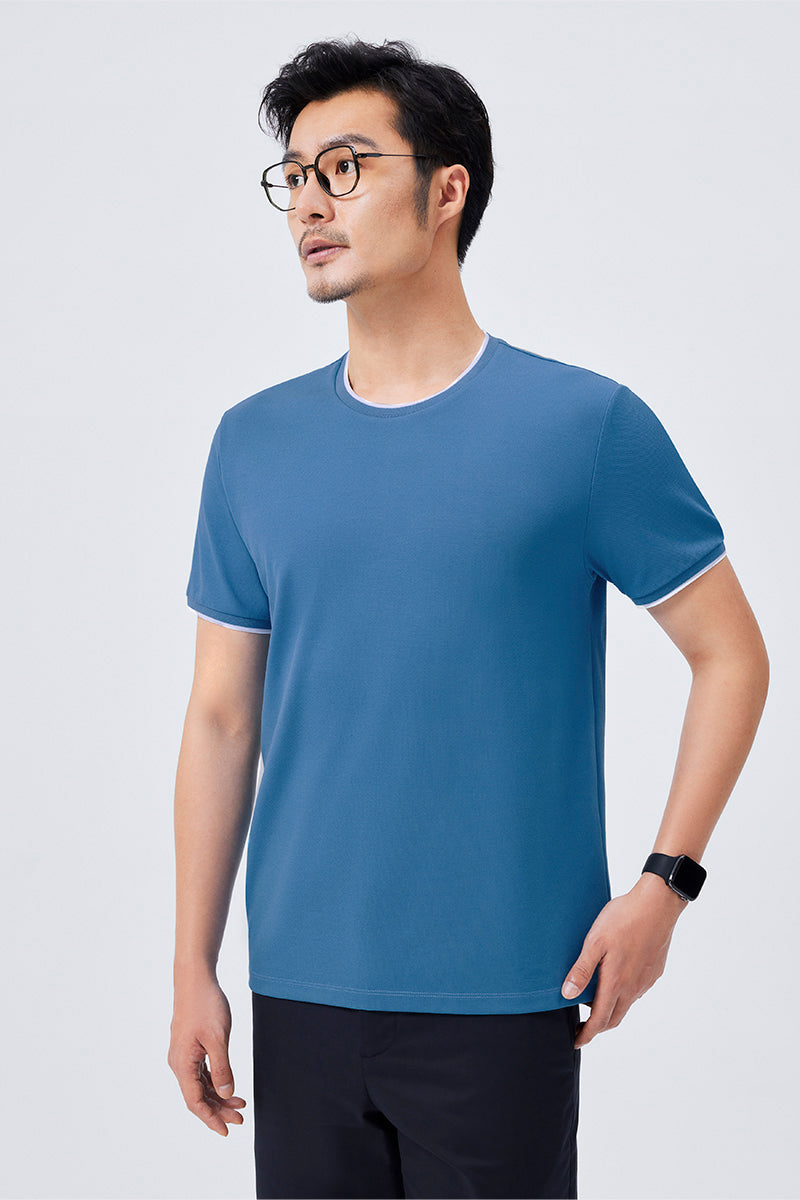 VISDRY™ Contrast Rib Crew Neck T-Shirt | Blue T7468U