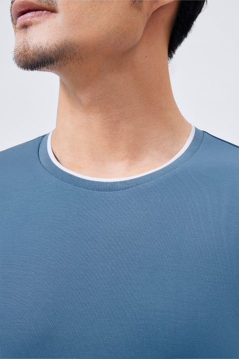 VISDRY™ Contrast Rib Crew Neck T-Shirt | Blue T7468U