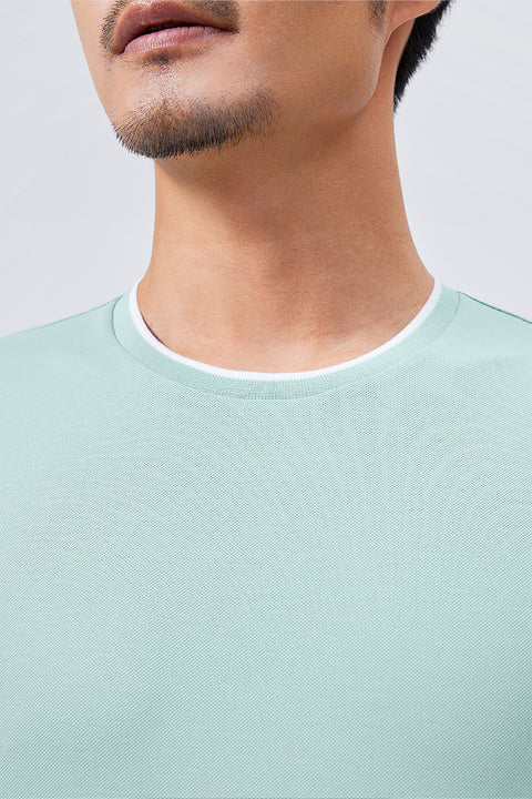 VISDRY™ Contrast Rib Crew Neck T-Shirt | Light Green T5503U