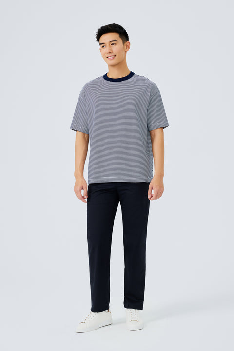 Waterless Dye Relaxed-Fit T-Shirt  | Dark Blue Stripes BLWH01