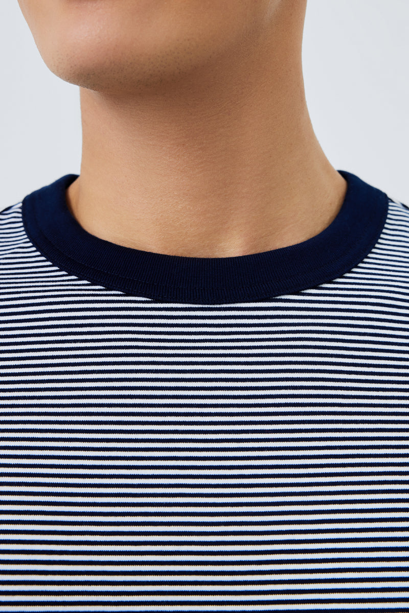 Waterless Dye Relaxed-Fit T-Shirt  | Dark Blue Stripes BLWH01