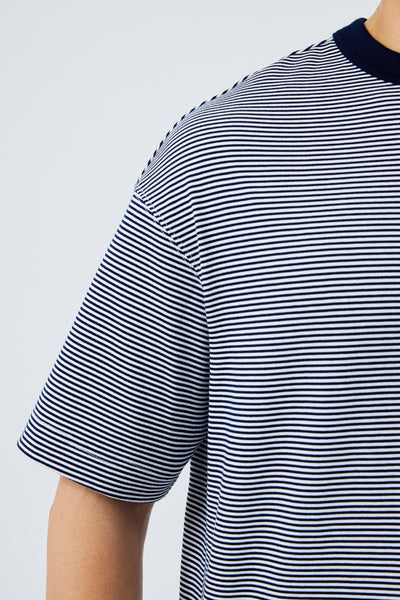 Waterless Dye Relaxed-Fit T-Shirt  | Dark Blue Stripes BLWH01