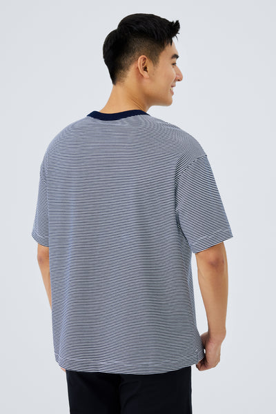Waterless Dye Relaxed-Fit T-Shirt  | Dark Blue Stripes BLWH01
