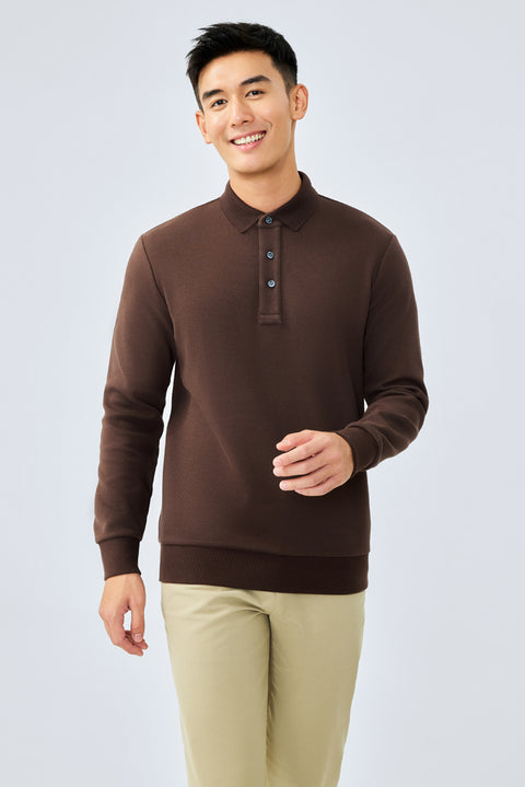 HeatGuard Jacquard Long Sleeve Polo  | Brown BRE054