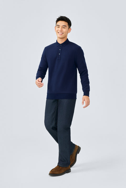 HeatGuard Jacquard Long Sleeve Polo  | Navy NNY096