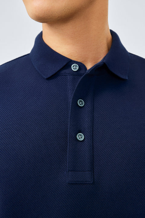 HeatGuard Jacquard Long Sleeve Polo  | Navy NNY096