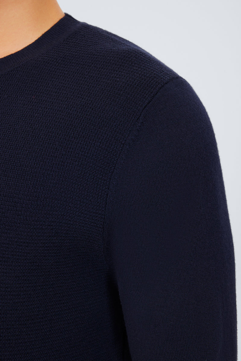 Merino Wool Crew Neck Sweater  | Navy NNY030