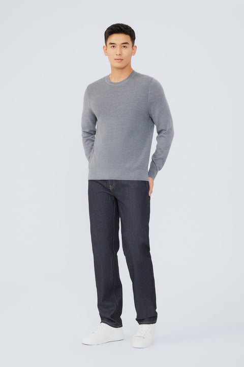 Merino Wool Crew Neck Sweater  | Grey HRGY86