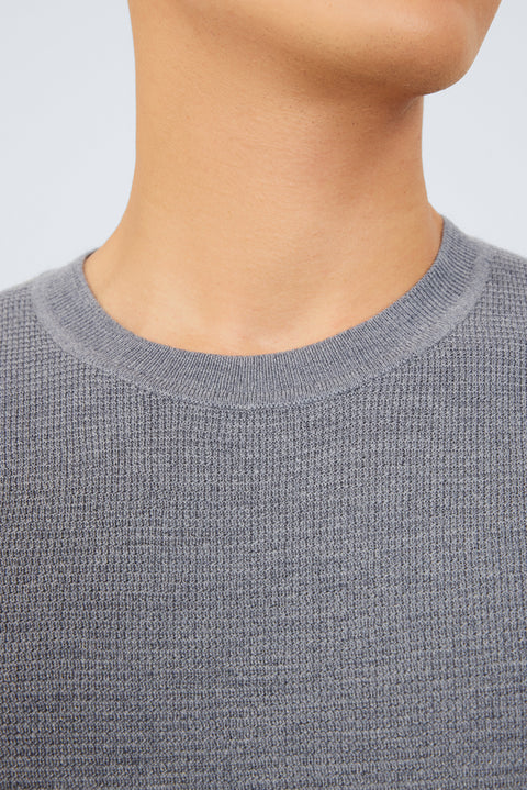 Merino Wool Crew Neck Sweater  | Grey HRGY86