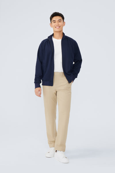 CottonSTRETCH Stand Collar Knit Jacket | Navy NNY096