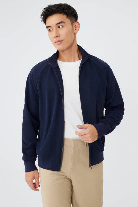 CottonSTRETCH Stand Collar Knit Jacket | Navy NNY096