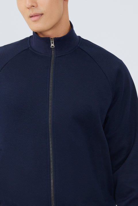 CottonSTRETCH Stand Collar Knit Jacket | Navy NNY096