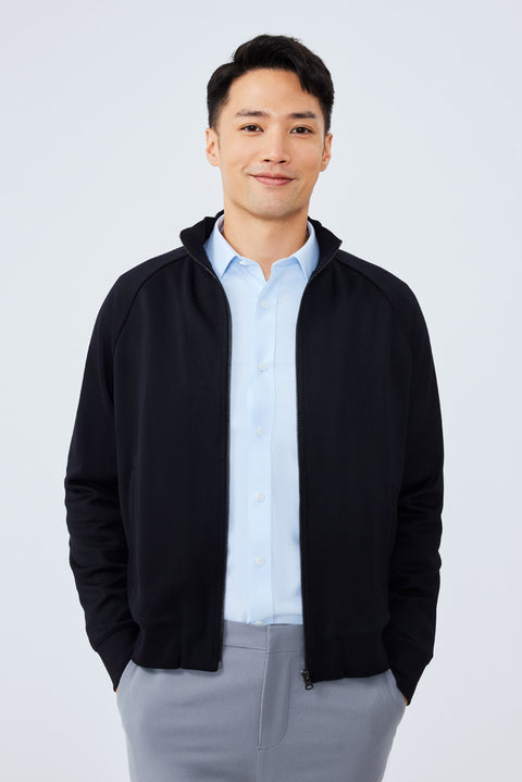 CottonSTRETCH Stand Collar Knit Jacket | Black BKFD01